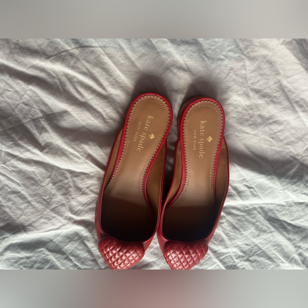 Kate Spade  Red Pointed Toe Mules  8B – Low Block Heel – Slip-On Designer Shoes - Picture 5 of 12